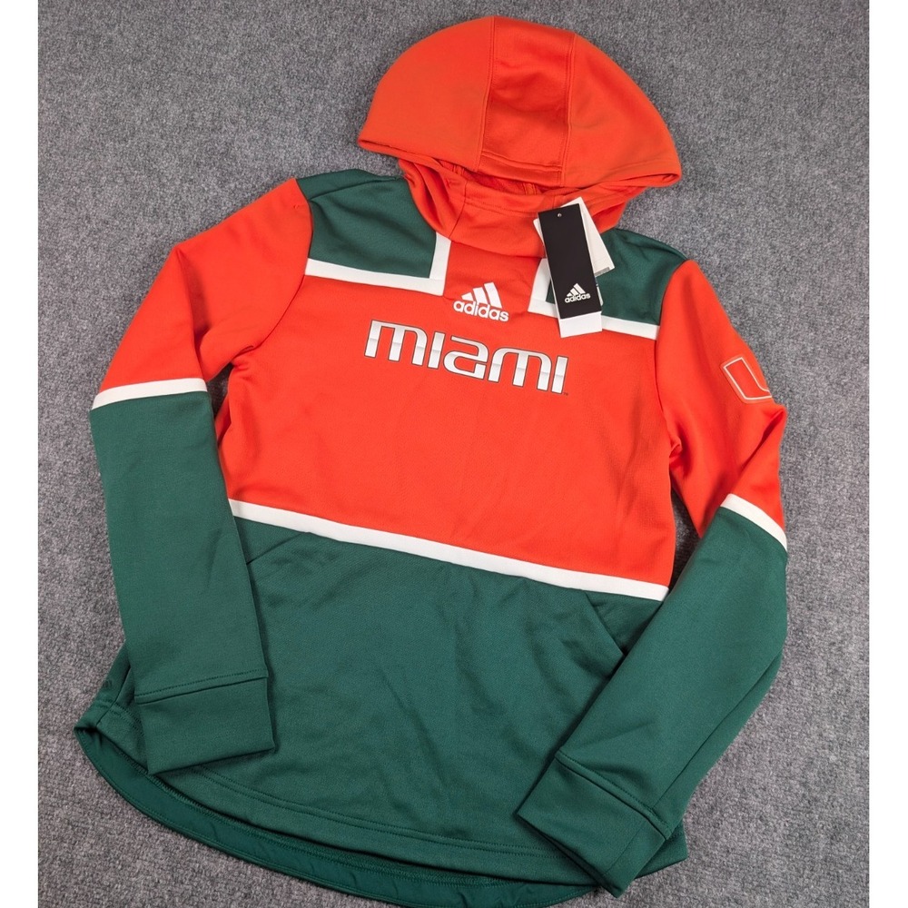 Miami Hurricanes Adidas Hoodie Mens‎ Small Orange Green NCAA Football NWT